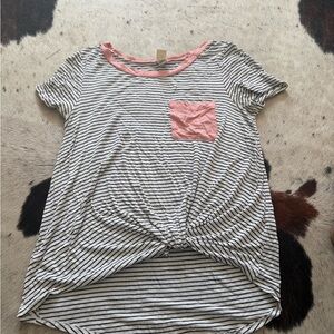 7th Ray Black and White Striped Top with Pink Accents